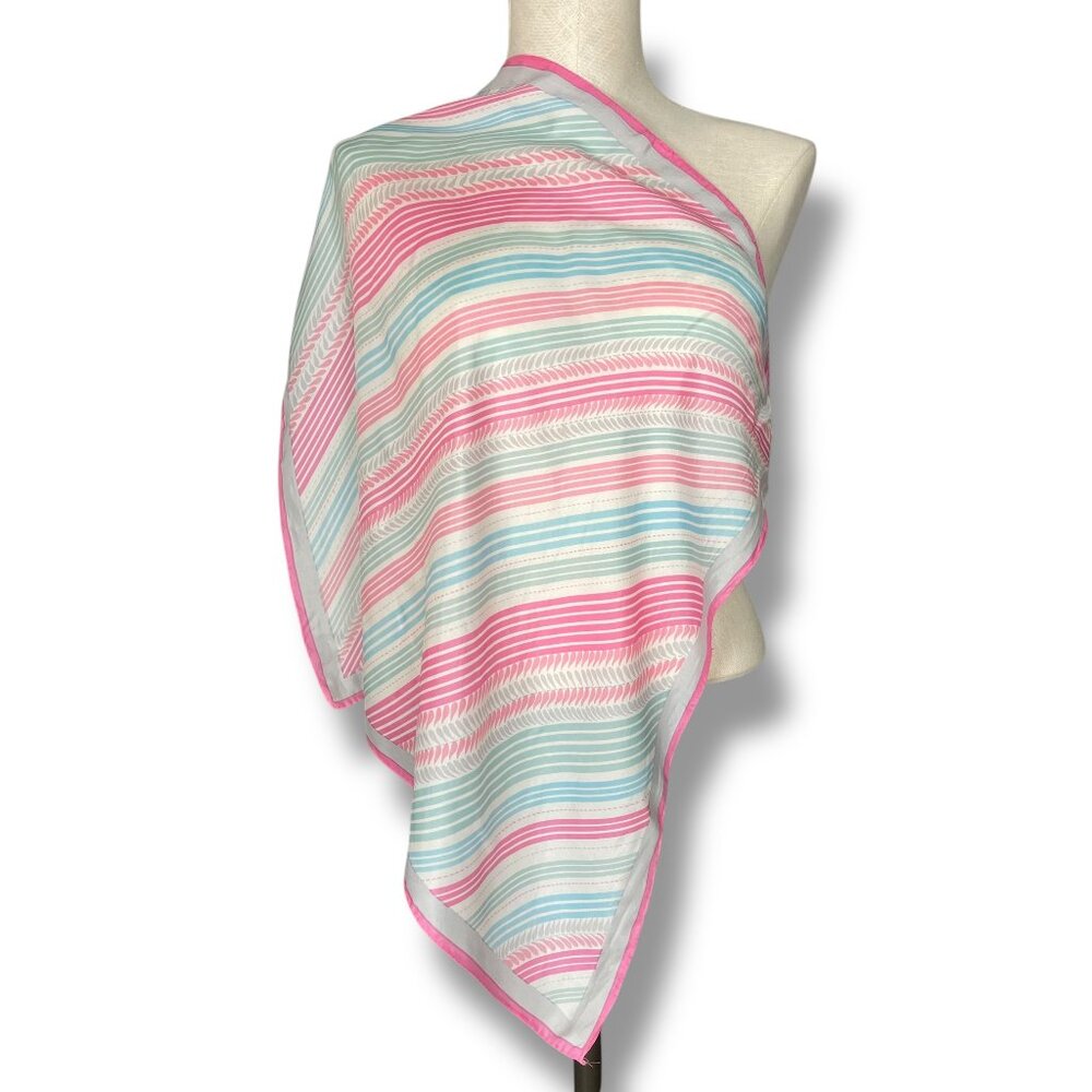 Vintage Scarf Square Diagonal Stripes Twee Retro‎ Pink White Blue Gray 22.5x23